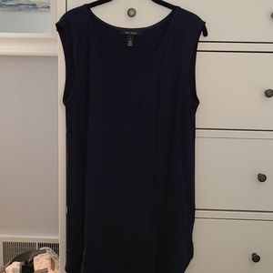 Navy blue tank top with sheer bottom edging
